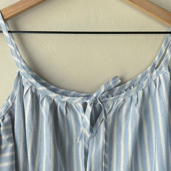 Blue White Striped Cold Shoulder Tie Neck Blouse - Picture 3 of 9